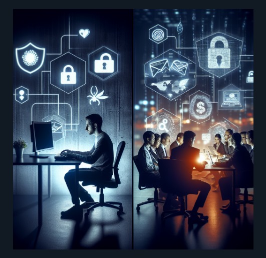 Illustration of cybersecurity responsibilities for individuals and businesses