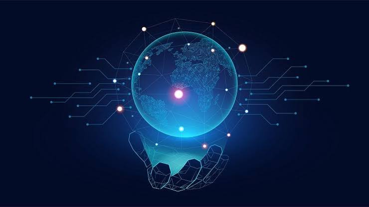 Emerging technology represented by a digital globe held in a hand