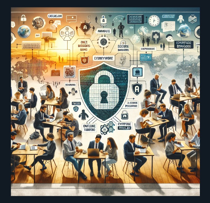 Students collaborating on cybersecurity education